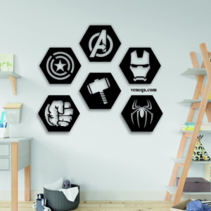 Hexagonal Design Avengers Wood Wall Decor Set of 6 |