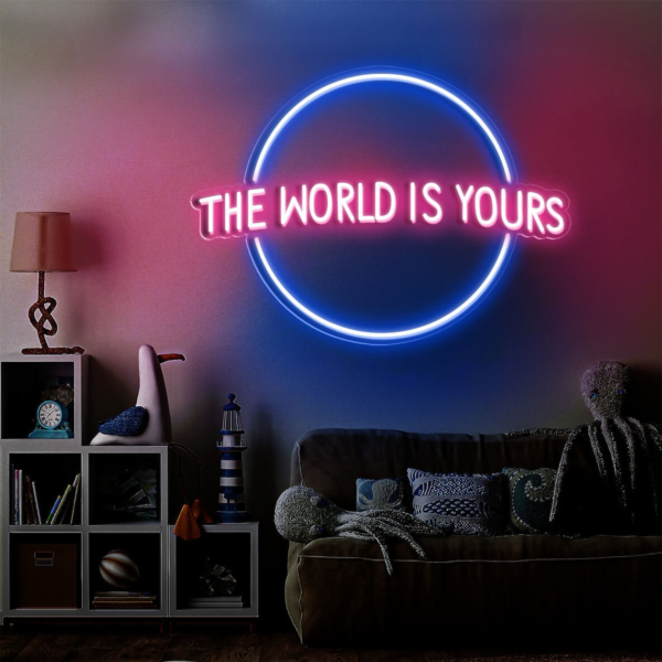 The World Is Yours Neon Sign Pink Led Light, Neon Sign Bedroom