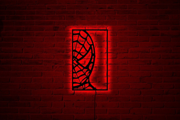 Spiderman wood wall art with led light, Spiderman home decor, Spiderman neon sign