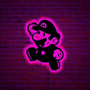 Super Mario wood wall art with led light, Mario home decor