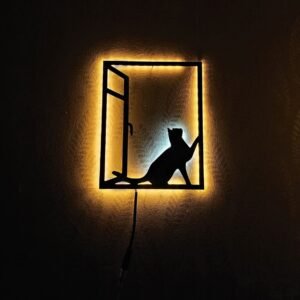 Cat And Window Led wall silhouette