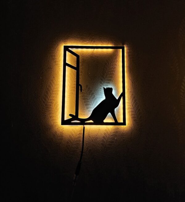 Cat And Window Led wall silhouette