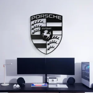 Porsche Logo Wood Wall Silhouette