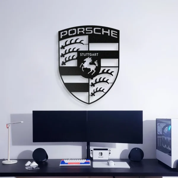 Porsche Logo Wood Wall Silhouette