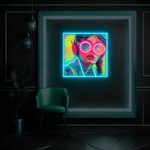 Girl With Glasses UV Neon Sign