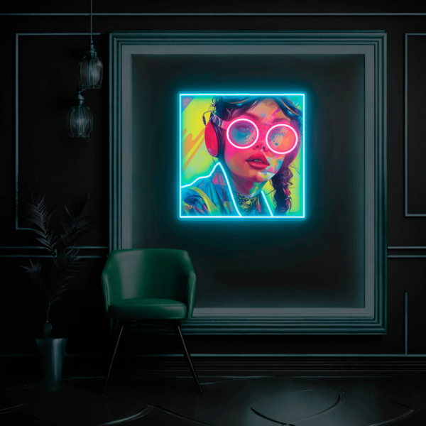 Girl With Glasses UV Neon Sign